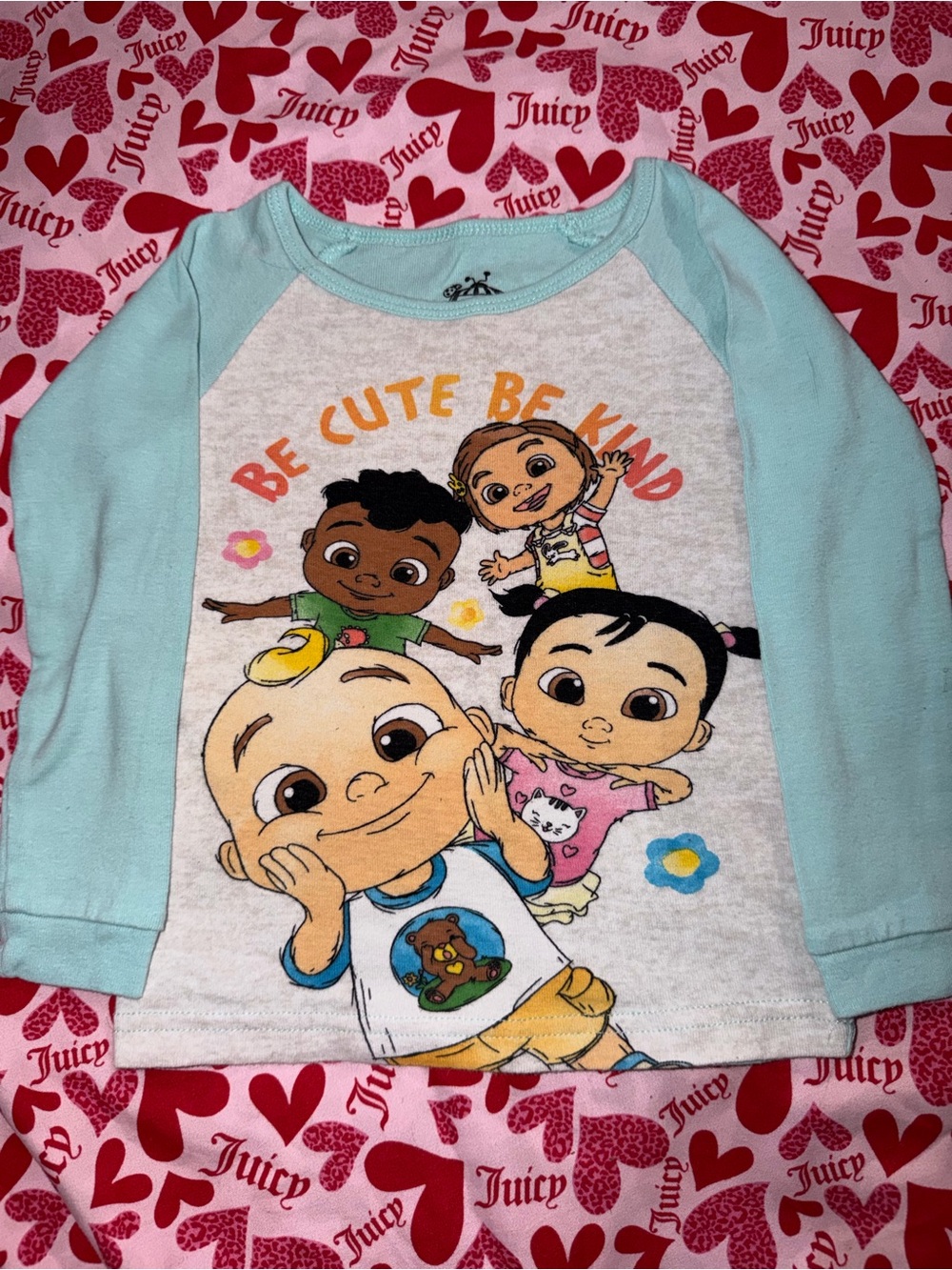 'Be Cute Be Kind' Light Blue Raglan Kids Pajama Top